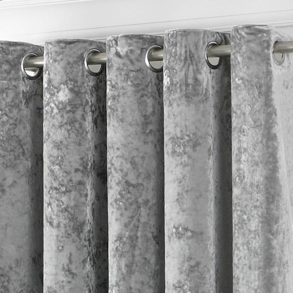 Paoletti Verona CRUSHED VELVET Eyelet Curtains, 66" x 72" (168 x 183 cm), Silver, W 66.1" x L 72" (1 Panels) - Image 3