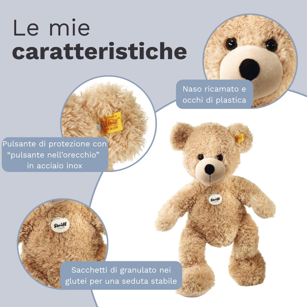 Steiff Peluche Orsacchiotto Fynn, dolce animale di stoffa, occhi in plastica per bambini, ragazzi e ragazze, Friends, pupazzo di 40 cm, beige, 111679