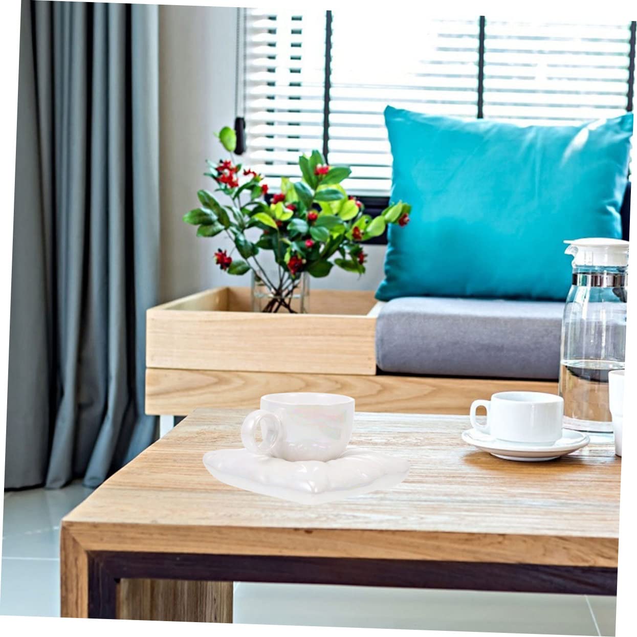 IMIKEYA Taza de Café Doméstica 200ml de Cerámica con Bandeja | Color Blanco, Forma de Almohada, Uso Diario y Mesa de Café, Incluye Posavasos