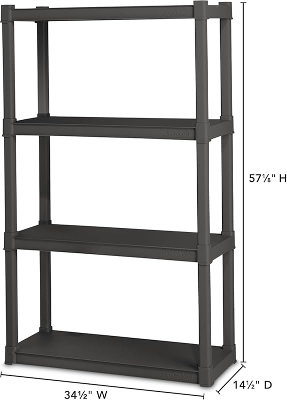 Sterilite 4 Shelf Unit, Heavy-Duty Shelving Storage and Utility Rack - Standing Plastic Organizer Shelves for Kitchen, Bathroom, and Garage 4-Shelf 1 Pack