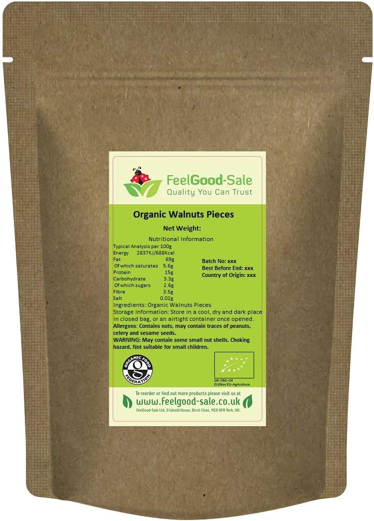 1kg Organic Walnuts Nuts Pieces, Rich In Omega 3, Low-GI Good For Snacking, Smoothies, Baking & Cooking, Gluten-Free, Keto & Vegan-Friendly, Rich in Protein & Vitamins & Fibre