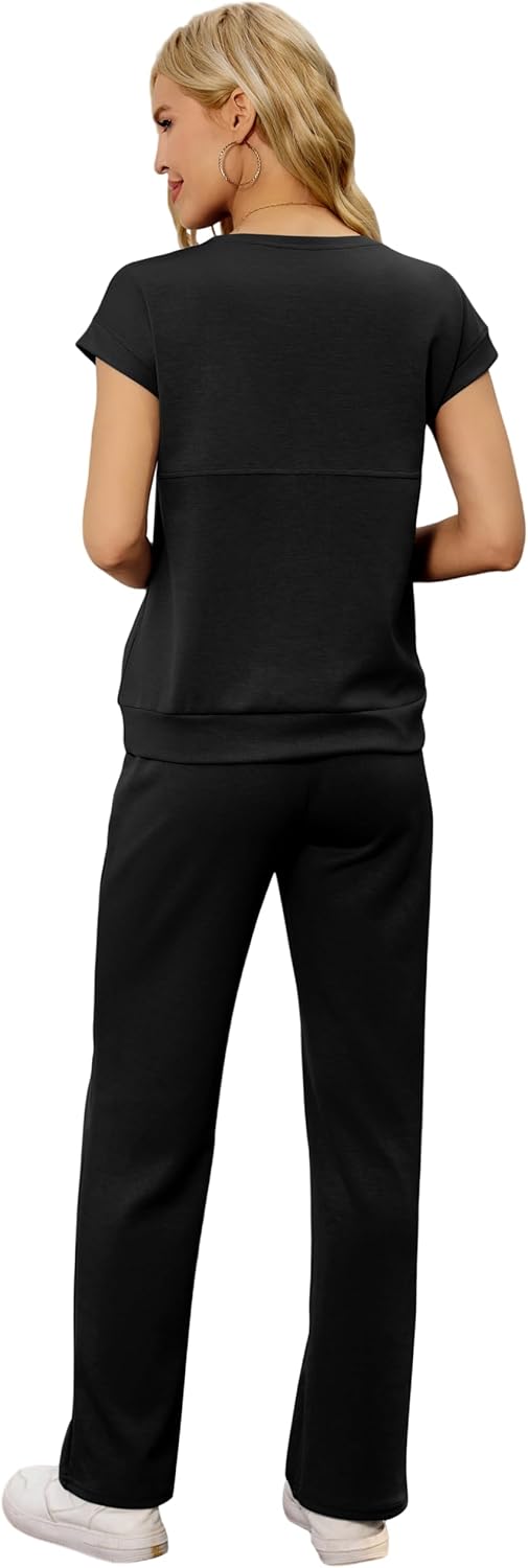 difficort Lounge Sets for Women 2 Piece Outfits Summer Casual Tracksuit Wide Leg Long Pants Vacation Travel Matching Set - Image 3