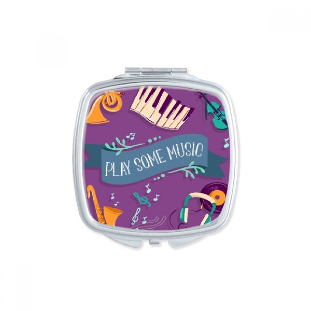 Miroir de poche carré DIYthinker avec motif de crâne et casque de musique