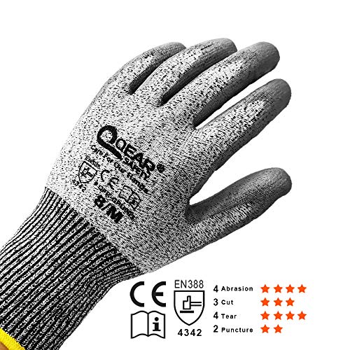 QEARSAFETY 10 works Lightweight Cut Protect Level 3 Work Gloves, HPPE Yarn Lnitted Liner, Thin PU Coated Palm, Breathable - Image 2