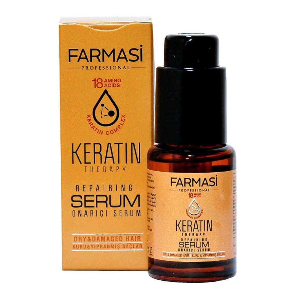 FARMASI Keratin Hair Serum, Straightener for All Hair Types Including Curly and Wavy Hair, Helps Rejuvenate the Hair, Leaving It Smooth and Shiny, 1 fl. oz / 30 ml
