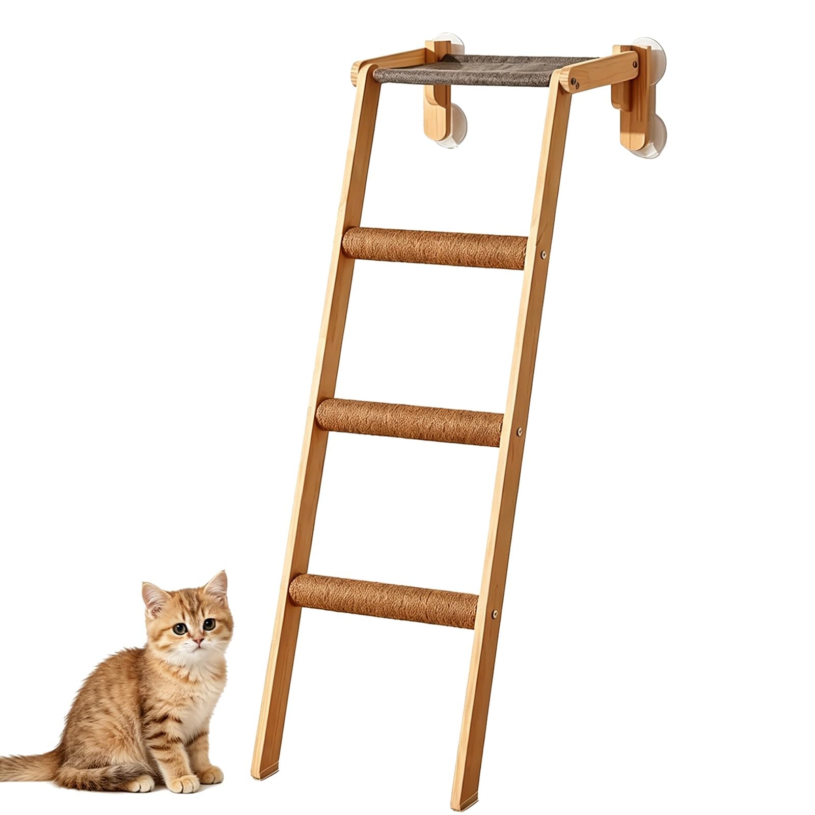 Legno Massello Mensole per Gatti con Ventose, Scala per Gatti con Pioli Antiscivolo in Sisal per Soggiorno e Balcone