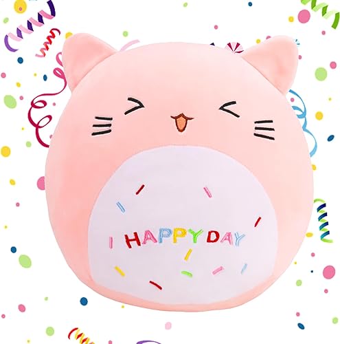 Cexsilicon Almohada de peluche de gato, lindo animal de peluche de 11 pulgadas, suave y esponjoso, juguete de peluche de gato rosa para niñas,