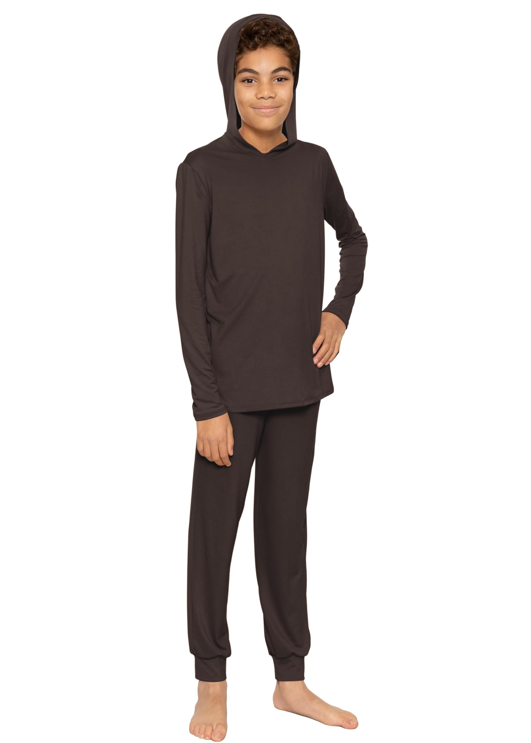 STRETCH IS COMFORT Boys Thermal Set Long Sleeve Top with Jogger Pants | Crew Neck or Hoodie | Thermal Underwear For Kids Set