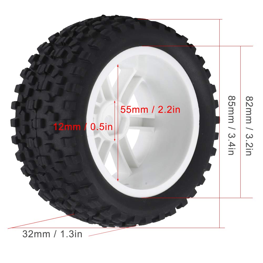 Alomejor Neumático de Goma para Coche RC 4 Uds., Piezas de Accesorios para neumáticos de Ruedas para Camiones RC, Piezas de Accesorios para Camiones Todoterreno 1:10