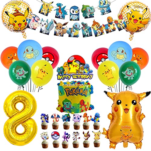Luftballon 8. Geburtstag,28PCS Kindergeburtstag Deko,Geburtstag Dekoration Set,Cake Topper,Cartoon-Bilder Luftballon,Kinder Geburtstag Luftballons Dekoration,Birthday Party Supplies Cover
