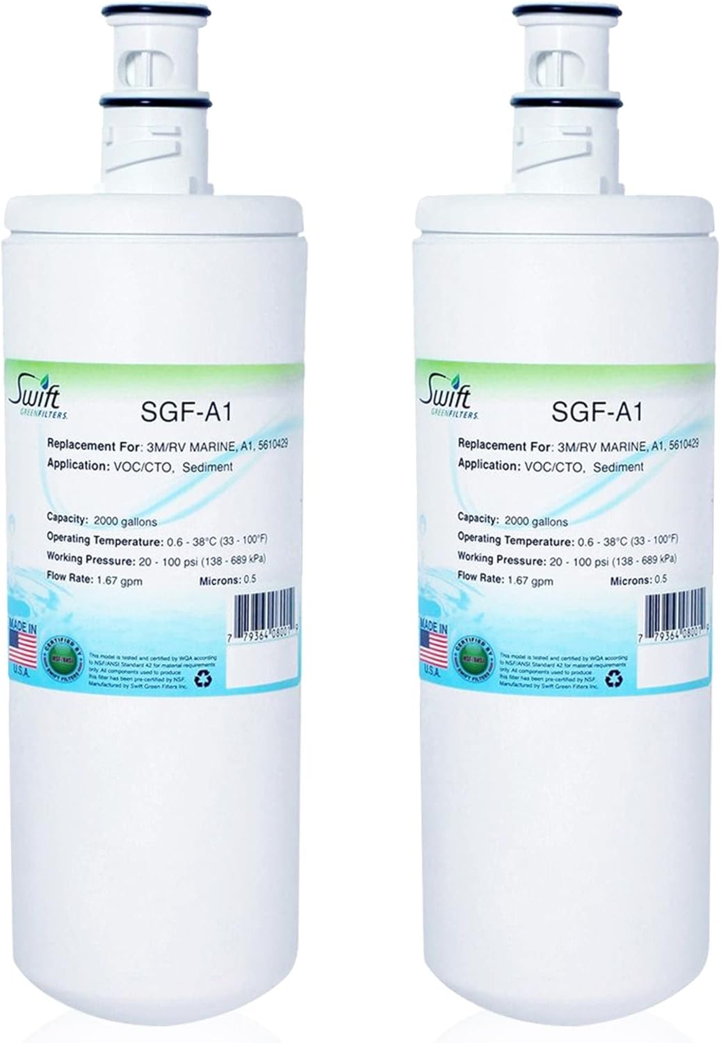 Swift Green Filters SGF-A1 Compatible for 3M/RV MARINE, A1, 5610429 Commercial water Filter,Made in USA (2 Pack)