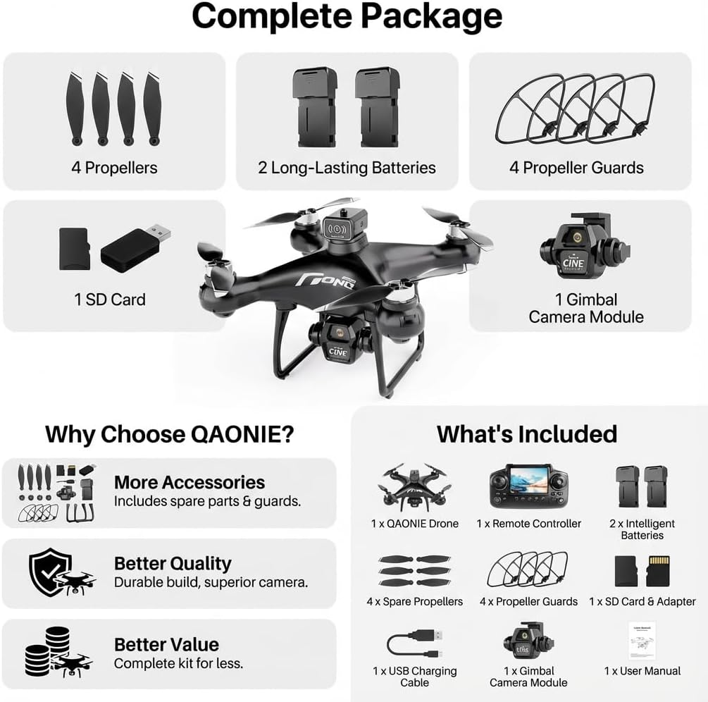 E55 Air Drone with Screen Controller with SD Card, Two-batteries, Optical Flow Positioning, Speed Adjustment Suitable for Beginner. (2 batteries - Black)