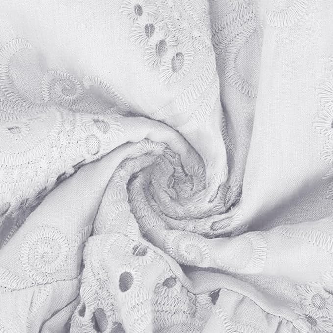 ThCreasa Womens V Neck Eyelet Embroidery Maxi Dresses Lace 3/4 Trumpet Sleeve Button Hollow Tiered Swing Long Dress - Image 4