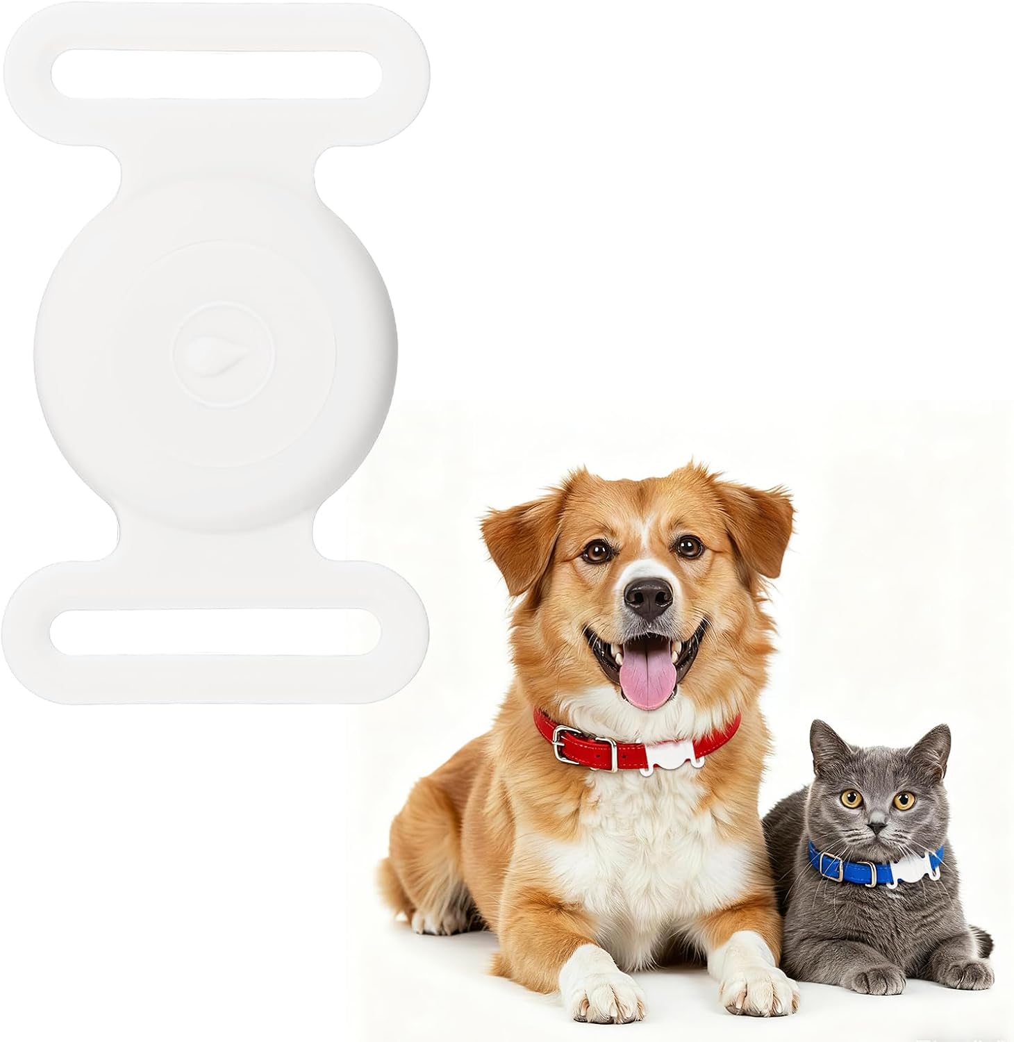 Dog Collar Tag, Dog Tracker Holder Silicone Tag Protective Case Waterproof Cat Collar Holder, (White), Intended for Pet Puppies Kittens Tracking Accessories