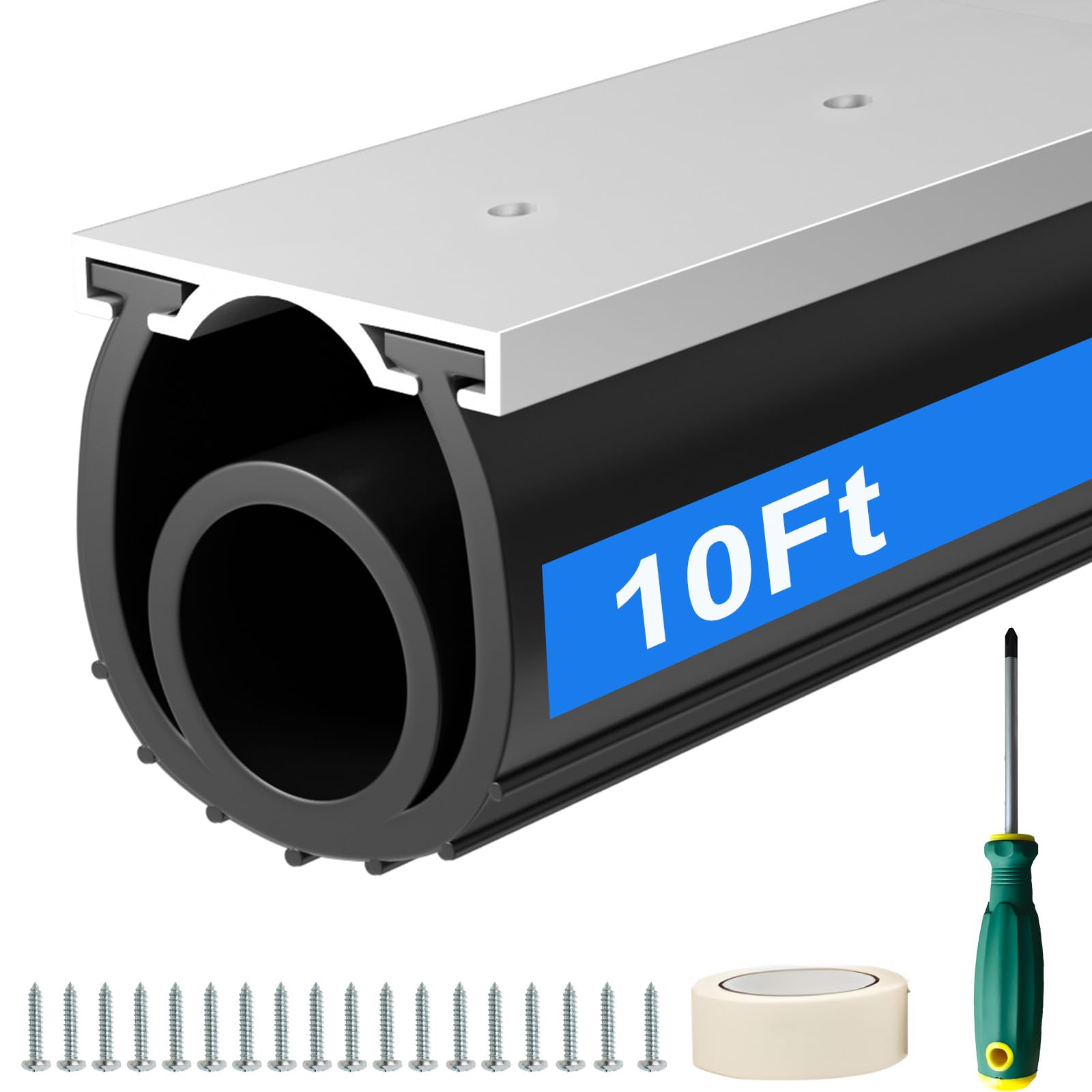 10 FT Garage Door Seals Bottom Rubber, Heavy Duty U+O Ring Garage Door Bottom Seal with Aluminium Track Retainer Kit, Universal Garage Door Weather Stripping for Home Garage Protection