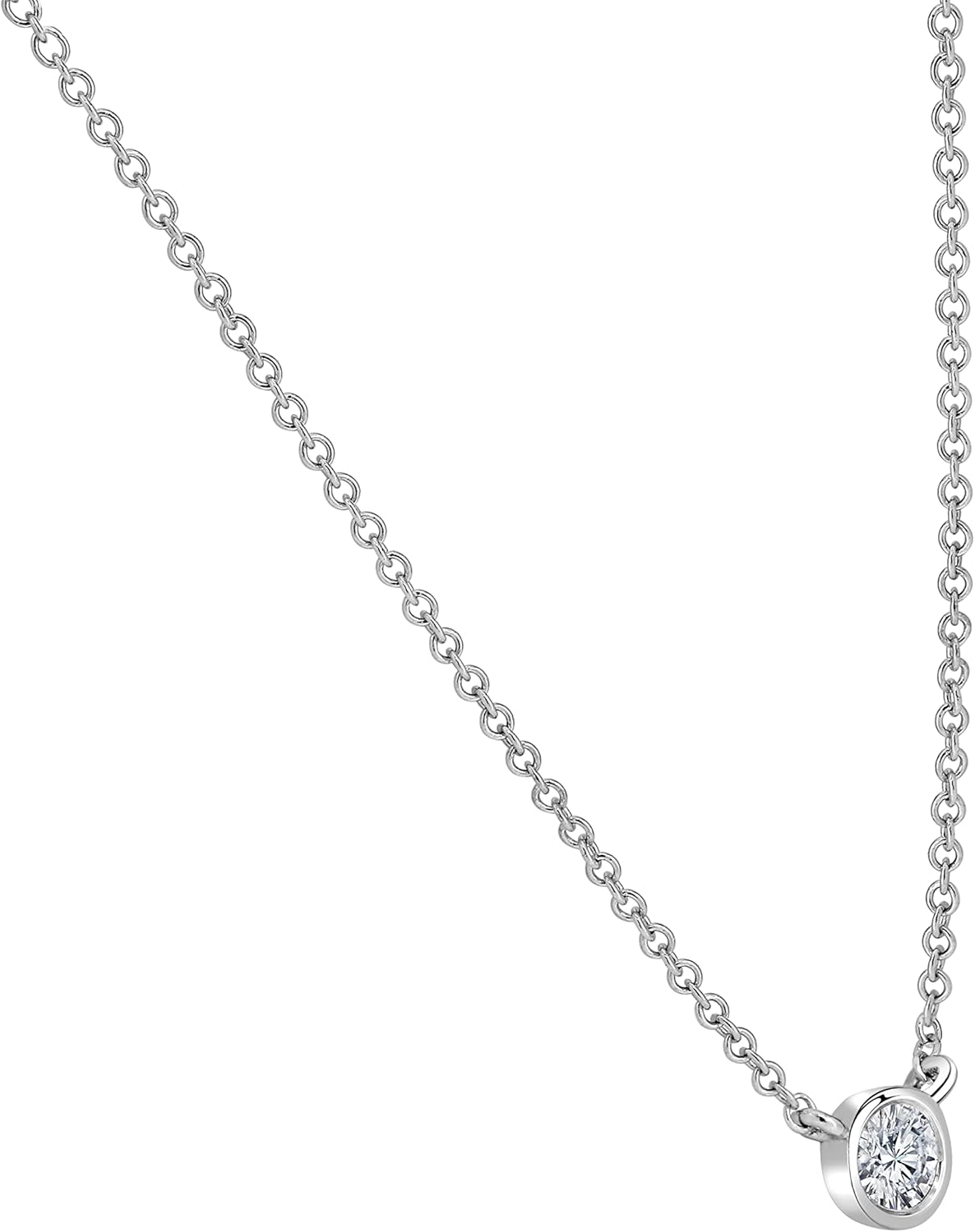 1/5 to 1 Carat Diamond Round Solitaire Pendant Necklace for Women in 14k Gold (I2-I3, cttw) on 16 to 18 Inch Adjustable Chain with Spring Ring Bezel Setting by Diamond Wish