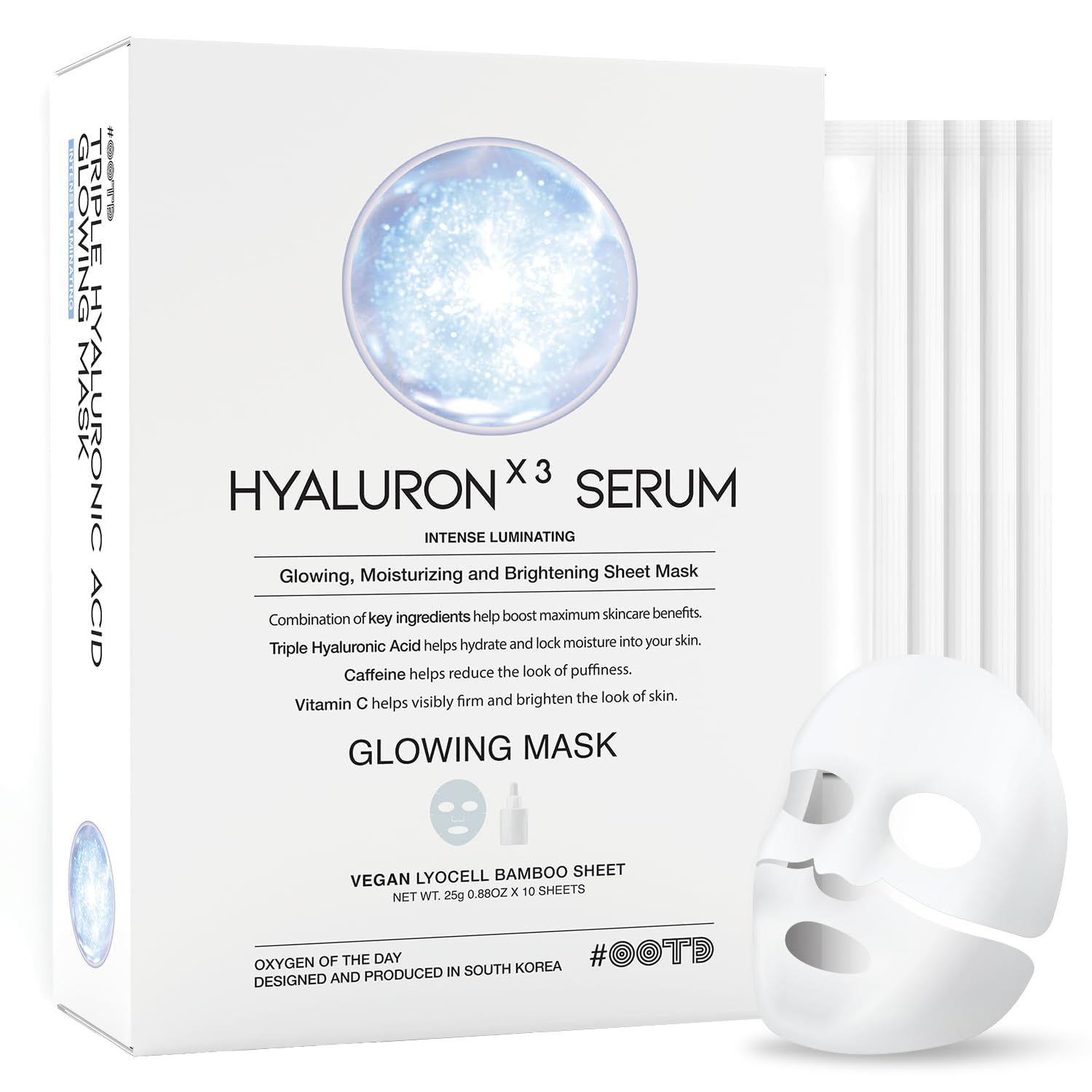 #OOTD Glow Sheet Mask con Acido Ialuronico Tripla - Idratazione intensa e brillantezza, lascia la pelle fresca, radiosa ed elastica in pochi minuti.