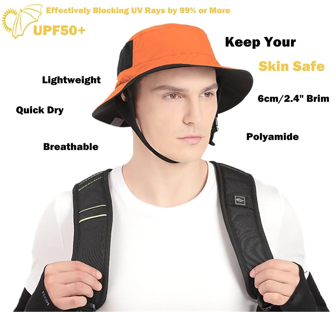 Sombrero de pescador de surf para hombre y mujer, impermeable, UPF50+, plegable, sombreros de sol de playa, Naranja 2