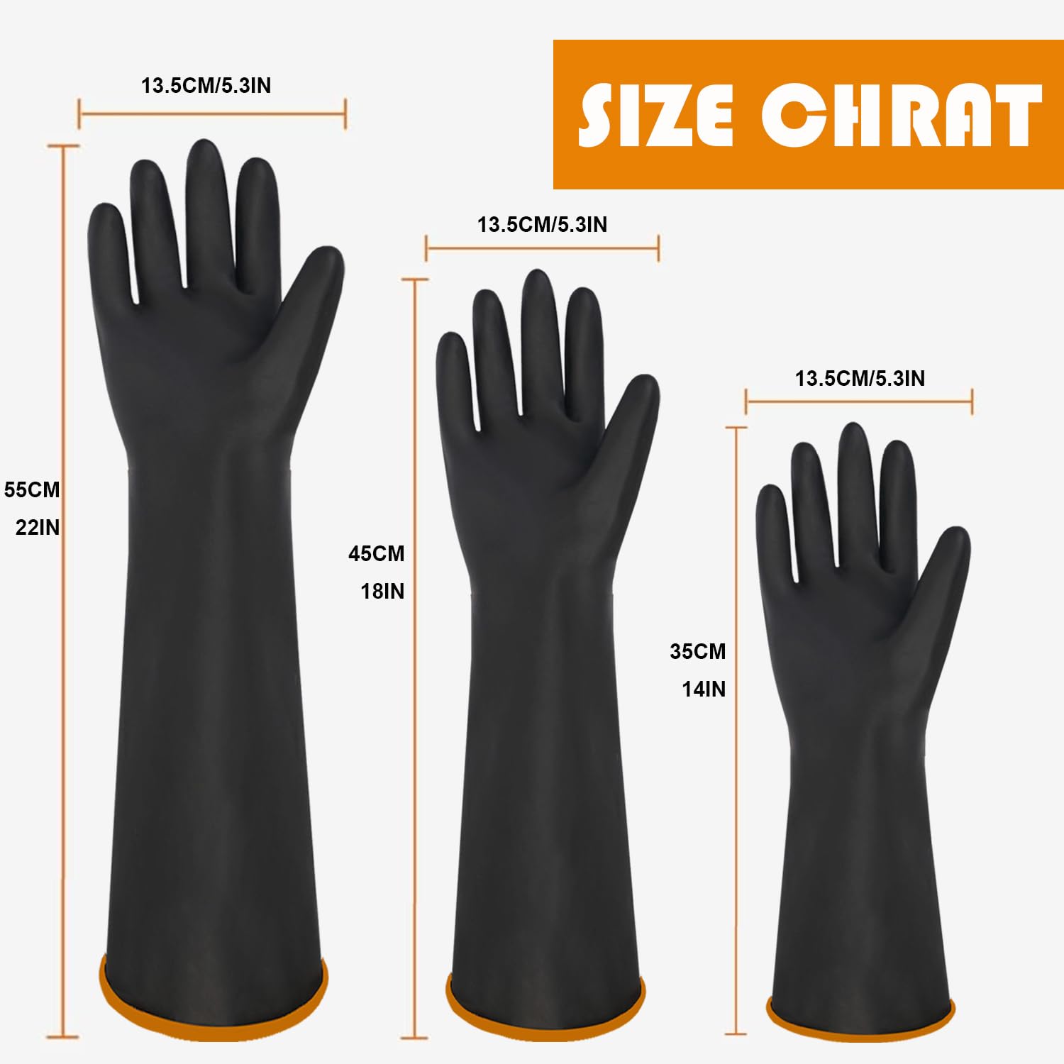 Guantes de látex resistentes a productos químicos,Guante de goma industrial de trabajo pesado,Tamaño XL 22'' Un par