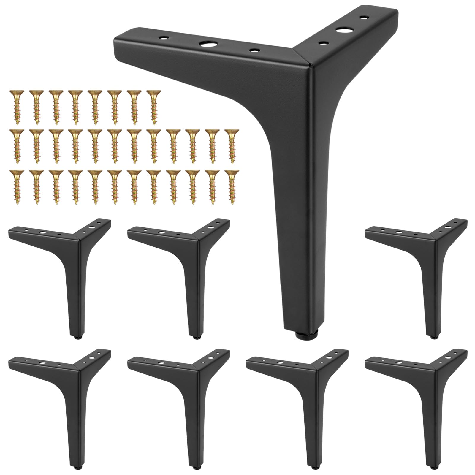 Komokeru 7 Inch Metal Furniture Legs, Black Furniture Feet Legs for Furniture, DIY Replacement Sofa Couch Legs Modern Style Triangle Dresser Legs for Cabinet Cupboard Chair Ottoman Desk Bench