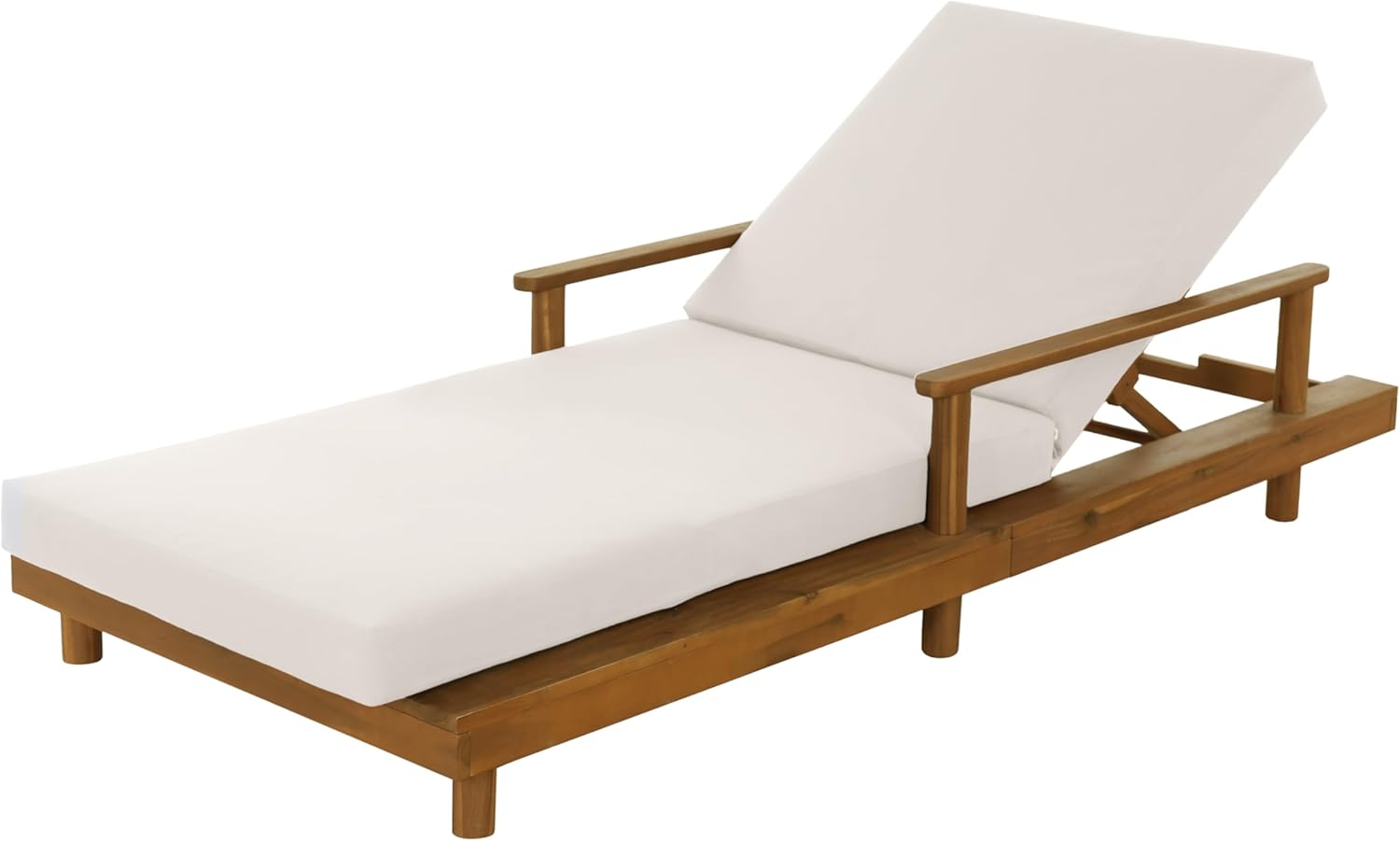 Merax Acacia Wood Outdoor Chaise Lounge Chair Set of 4, 3-Position Adjustable Back & 4" Thick Removable Cream Cushion, 400lbs Capacity, Modern Large Patio Sun Lounger for Patio Garden Pool