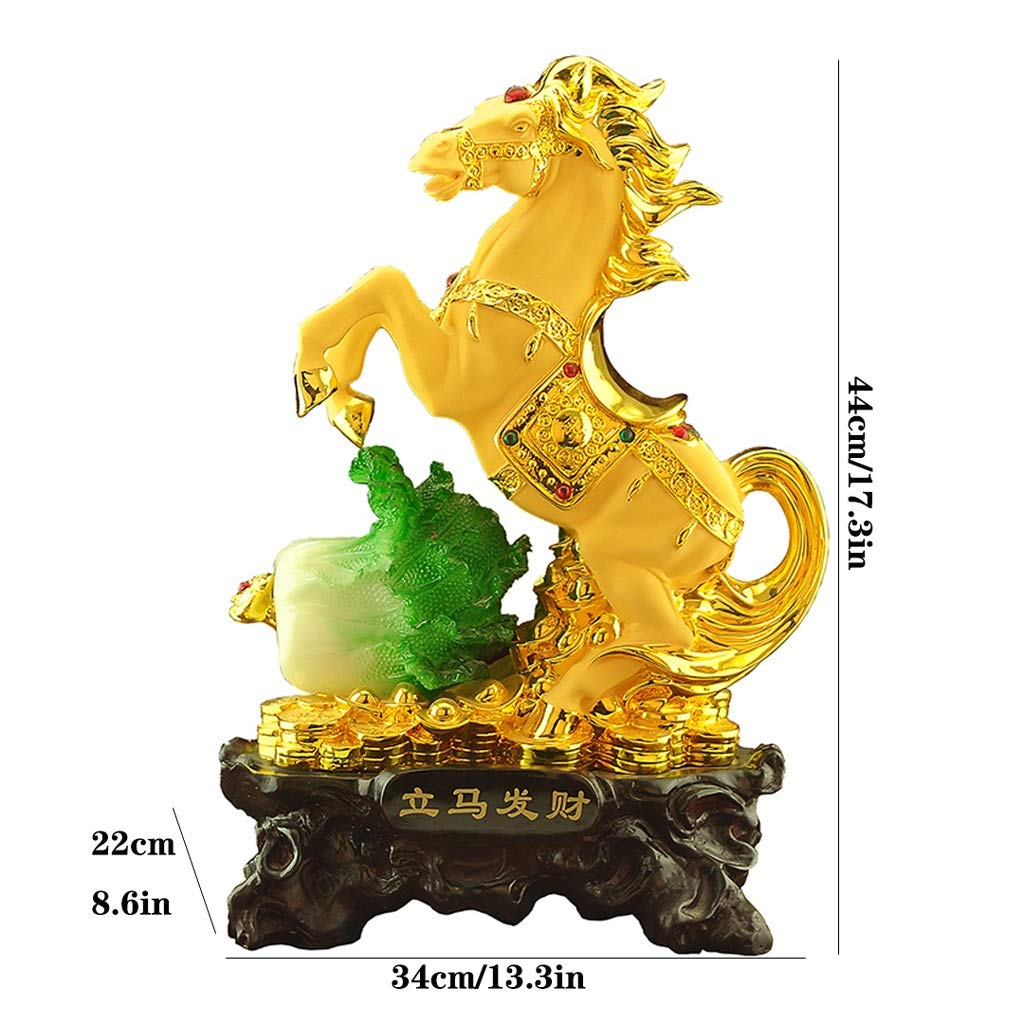 Feng-Shui-Pferdestatue Aus Harz – Goldenes Pferd Für Mehr Wohlstand & Glück (26,5 Cm) – Deko Für Zuhause, Büro & Garten