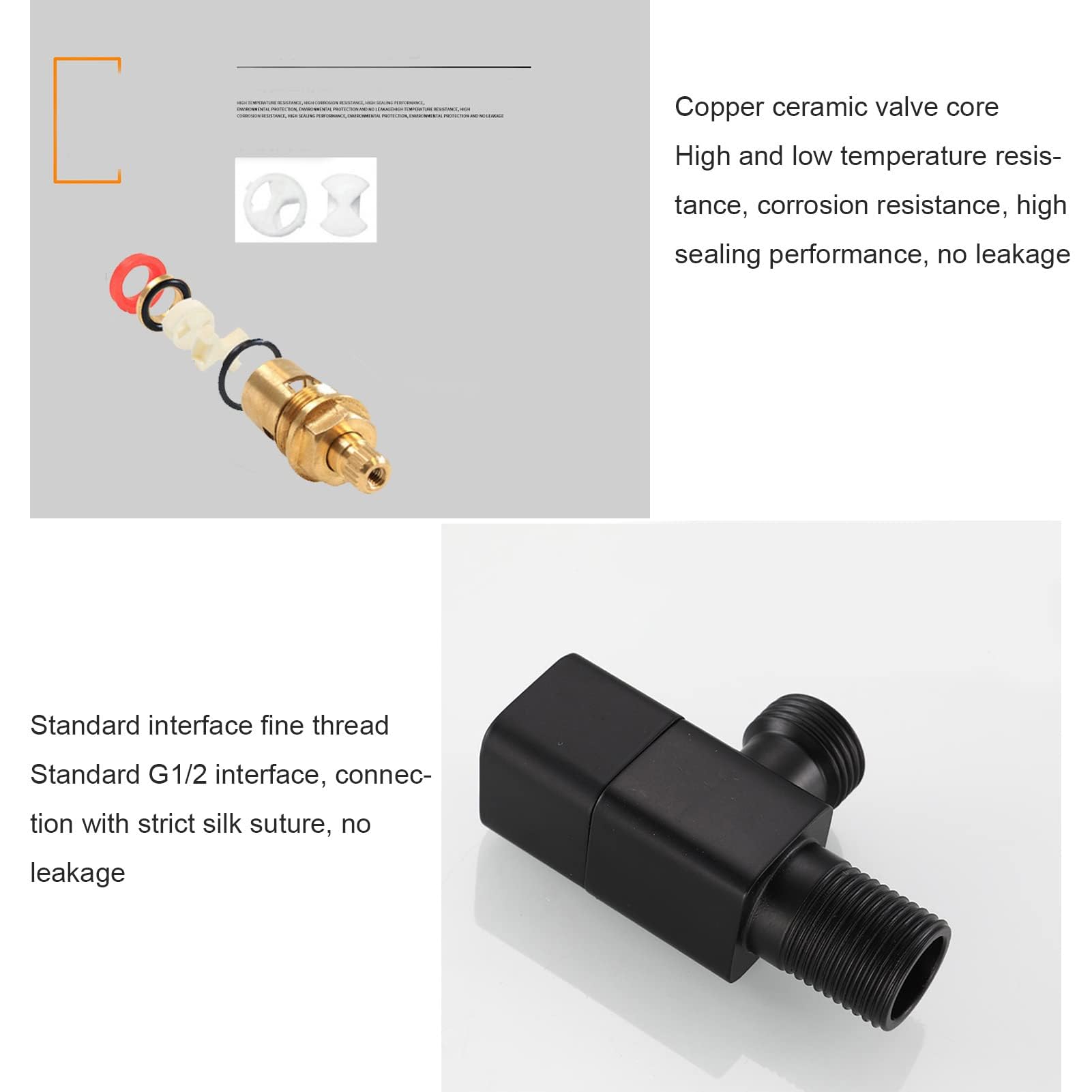 Valvola di Arresto Ad Angolo Quadrato, G1/2 "In Ottone Nero Opaco Valvola di Arresto Miscelatrice Valvola di Arresto Acqua per Bagno Wc Lavabo (Nero*2)