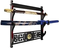Vista 4 de Soporte de pared Katana para espada, soporte de pared de 3 niveles, icono de Tai Chi, terciopelo, acolchado, soporte de exhibición de espada