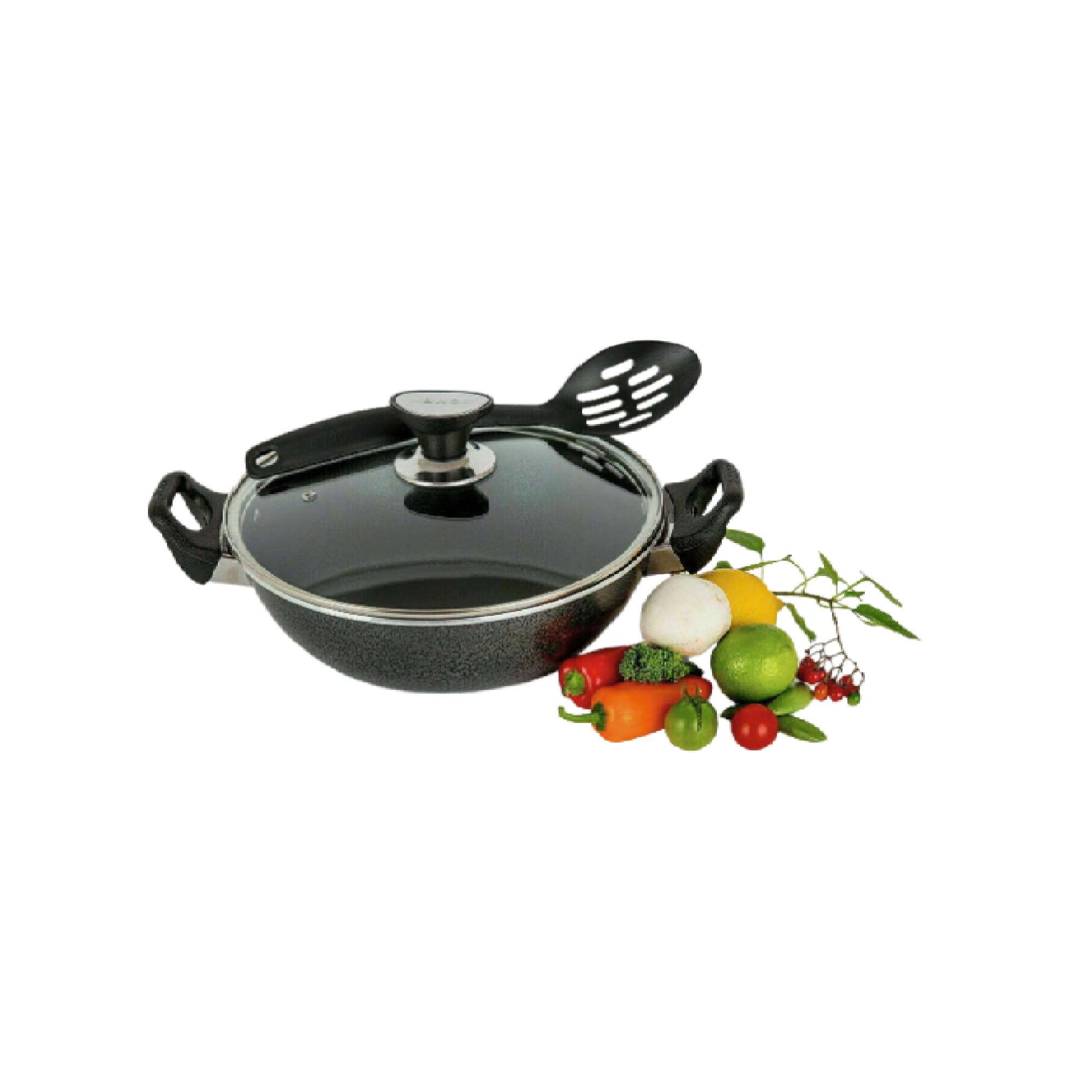 Wok de cocina antiadherente con base de inducción con tapa de cristal (32 cm)