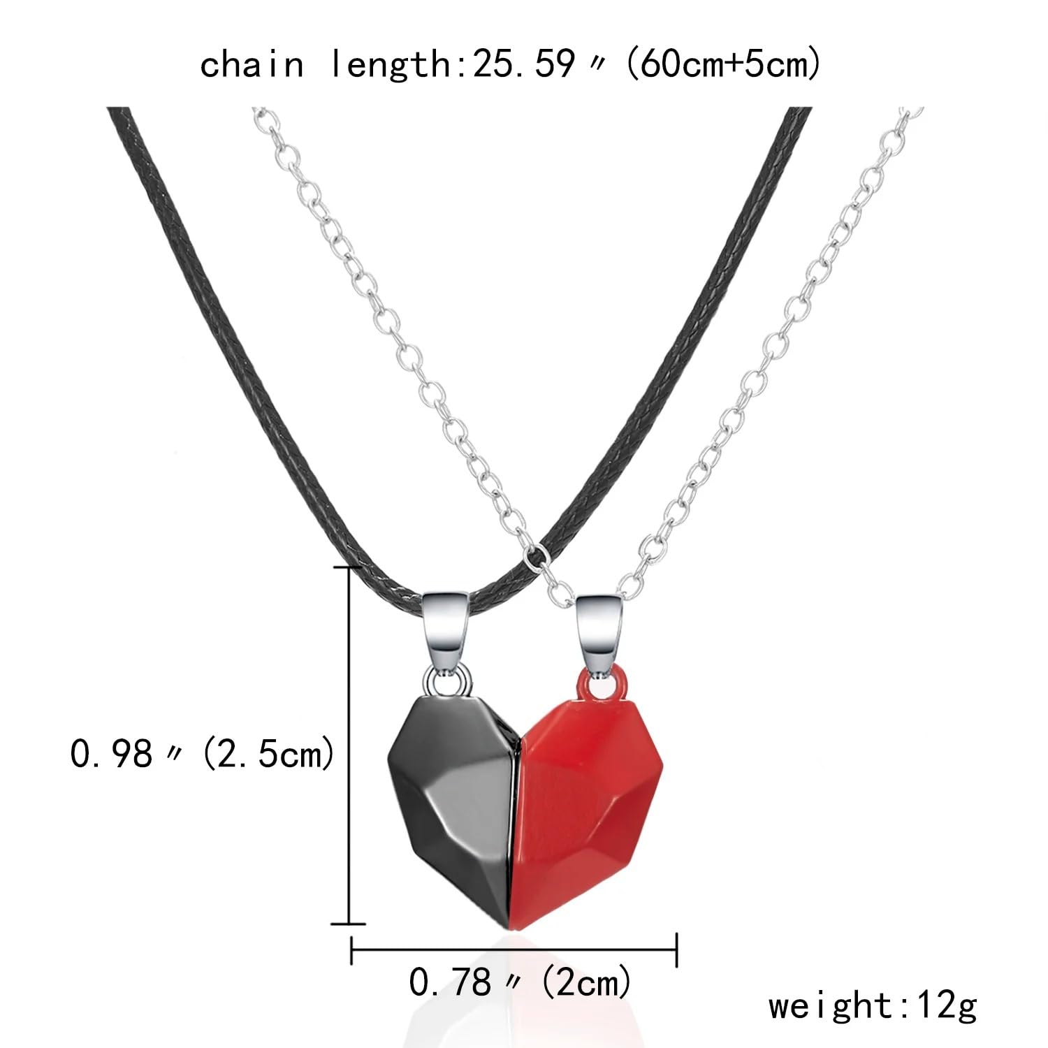 QHQQXN HHRLCH Collar magnético de Plata de Ley 925 para Hombres y Mujeres, 2 Piezas/Juego de Collares para Parejas, atracción Entre Amantes, Collar con Colgante de imán de corazón, Collar de corazón