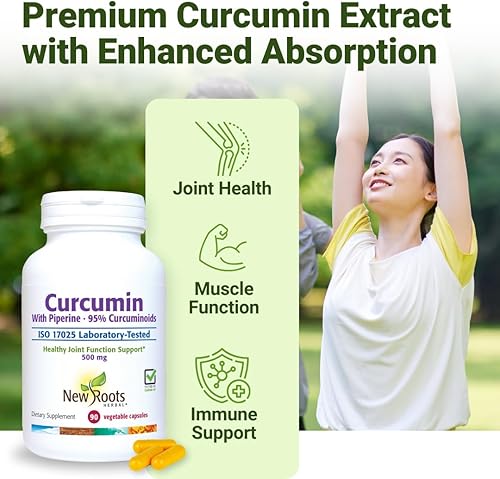 Miniatura 2 de NEW ROOTS HERBAL Suplemento de curcumina de cúrcuma de 500 mg con extracto de pimienta negra, 20 veces mejor absorción, cápsulas de cumarina con 95%