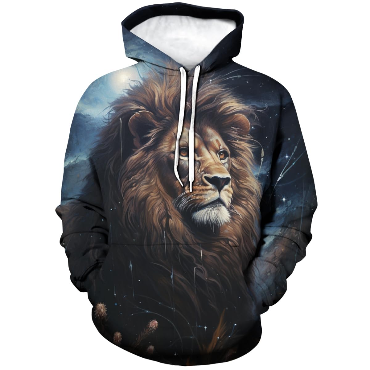 TiwBski Lion Pattern Hoodie for Men Novelty Animal Print Sweatshirt Hooded Pullover, Black3, Large