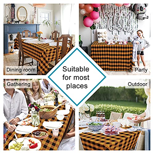 Hiasan Checkered Tablecloth Rectangle - Stain Resistant, Waterproof And Washable Table Cloth Gingham For Outdoor Picnic, Holiday Dinner, 60 X 120 Inch, Orange And Black #TOP1