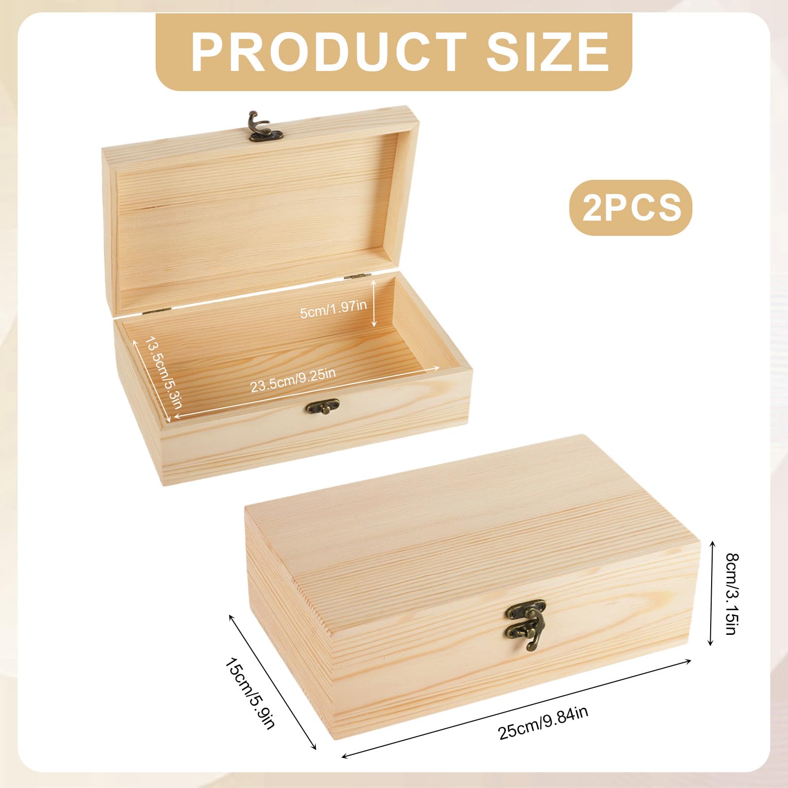 2 pezzi Scatola in legno con coperchio 25x15x8 cm Scatola di legno piccola, scatolas dei ricordi per fai da te, decorazione e conservazione