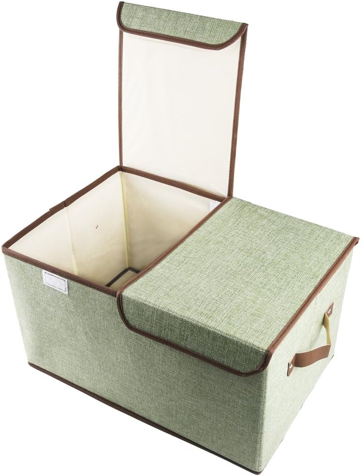 COKOSIM 18 Inch Double Lids Folding Fabric Storage Clothing Boxes Unit for Clothes, Toys and Craft supplies (46*30*25CM, Green)