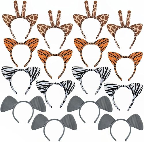 Fun Express Diademas de animales de zoológico de felpa con orejas (1 docena) recuerdos de fiesta de la selva y accesorios de disfraces, cebra,