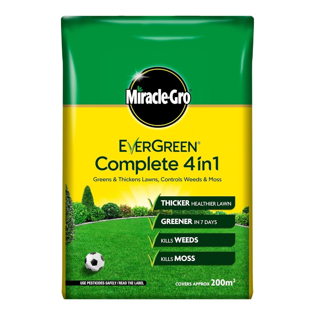 Miracle-Gro Evergreen Complete 4 in 1 Lawn Care Feed for Green & Healthy Grass - Complete Lawn Maintenance Formula - Available in 80m², 200m², 360m² & 400m² Coverage (200m²)