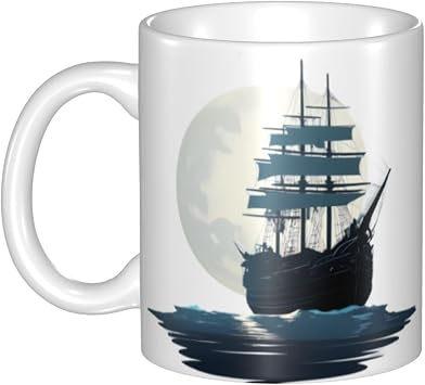 Ship under the moonlight Picture mug ceramic Mugs for cappuccino, latte, cereal, yogurt, milk, hot or cold drinks Micro-wave oven