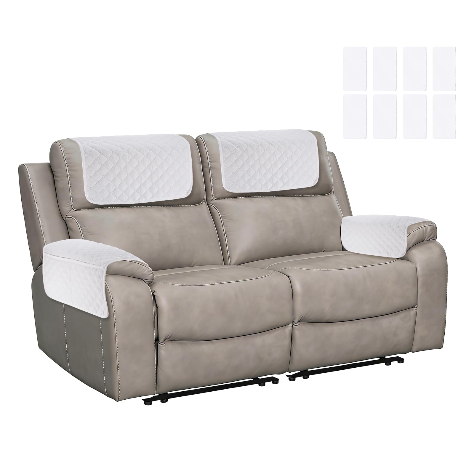 sourcing map 4Pcs Sofa Armrest Covers, Armchair Covers with Side Storage Pocket Waterproof Recliner Chair Protector Anti-Slip Couch Arm Headrest Protect for Home Living Room, Pure White