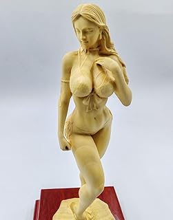 木彫り置物【女神 美少女像】 裸婦像 美術品 木製彫刻 柘植 総高25.5cm