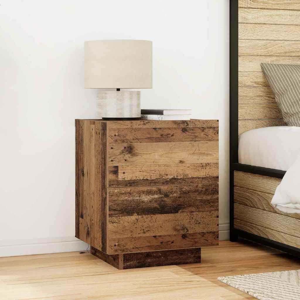 Cabinet de Chevet Bois Ancien Connecté avec Éclairage LED Intégré