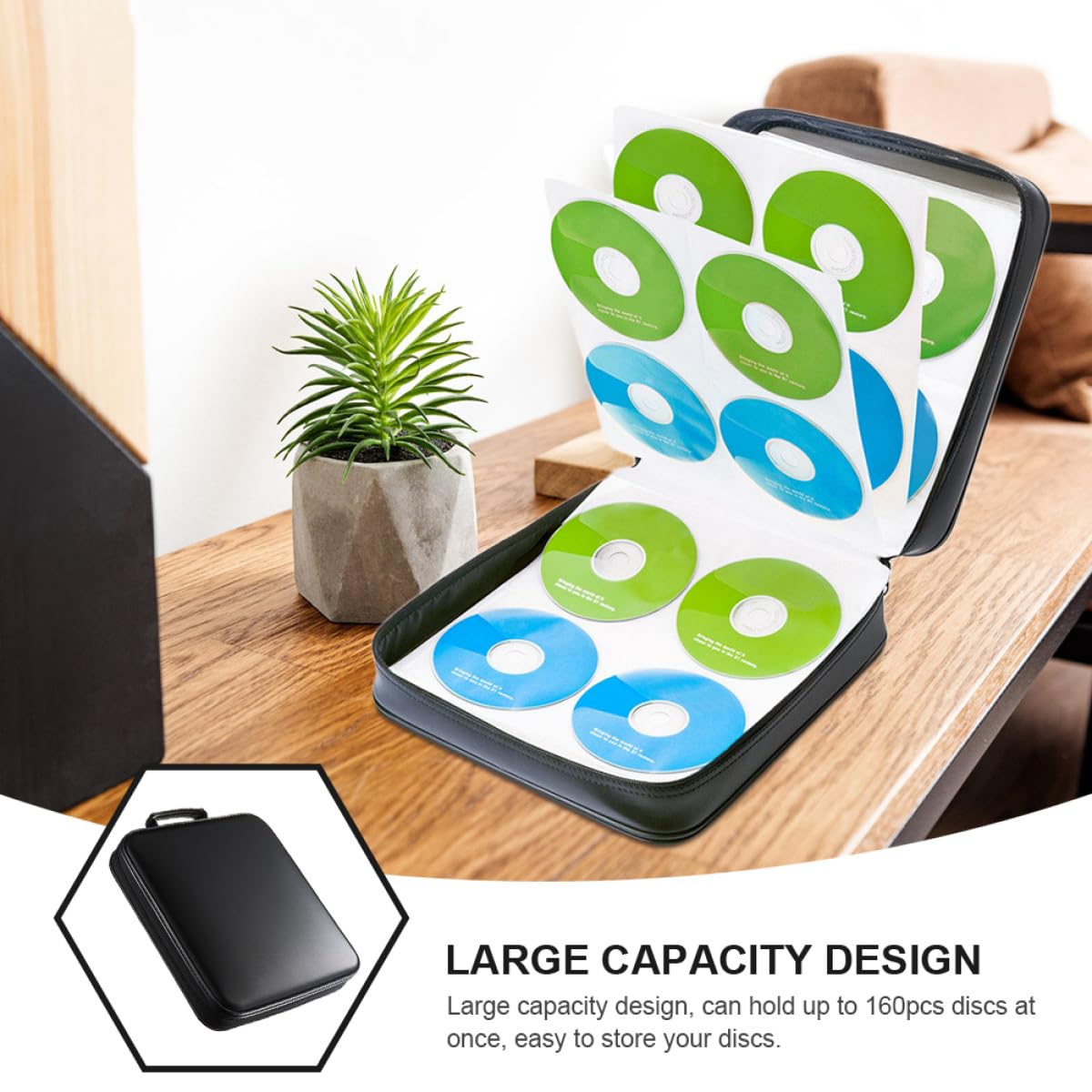 Custodia Rigida Porta CD e Dvd Capacità 160 Dischi Organizer Rivestimento Interno Non Tessuto Maniglia Portatile per Trasporto Facile Protezione Anti-Graffi e Antiurto per