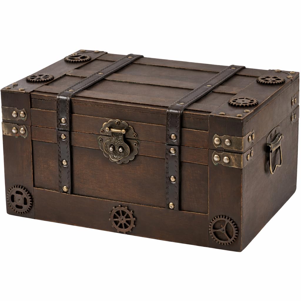 WDECORHOMT Vintage Pirate Style Treasure Chest For Kids,Large Treasure Box For Keepsakes, Decorative Antique Chest,Wooden Keepsake Box Size:13.8"X9.5"
