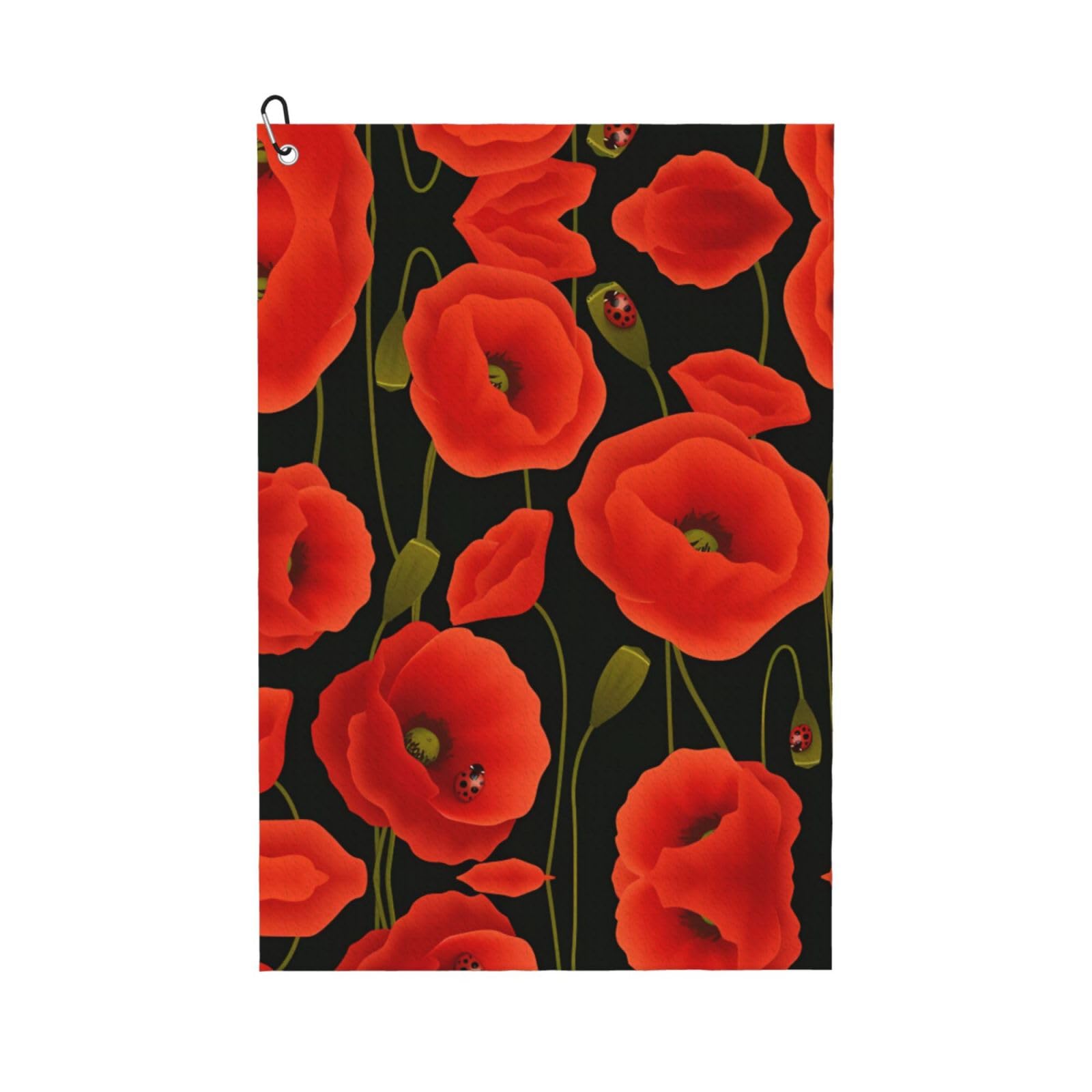 ZHAOUR poppy flowers Print Golf Towel for Men & Women â€“ Perfect for Golf, Yoga, Gym, Hiking with Carabiner Clip