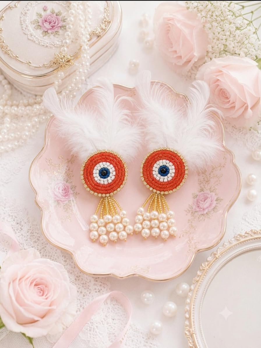 Evil Eye Brooch For Men And Women With White Feather, Pearl Tassels & Rhinestone Border Pack of 2 | Stylish Nazar Badge Lapel Pin For Men Suit Blazer Shirt Kurta Wedding Accessory-image-29