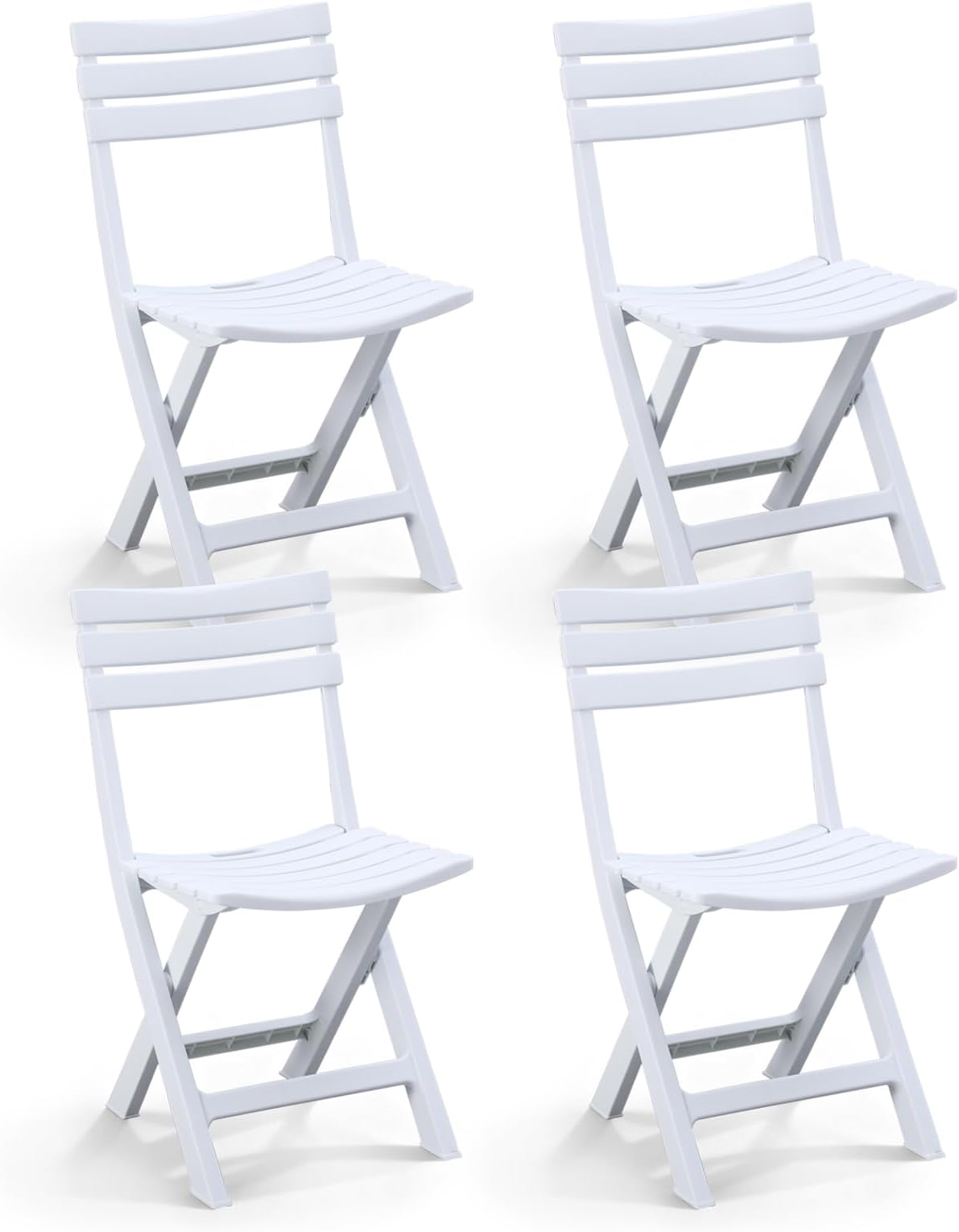 Folding Plastic Chairs 4 Pack, White, Foldable Patio Stackable Chairs for Outdoor and Indoor