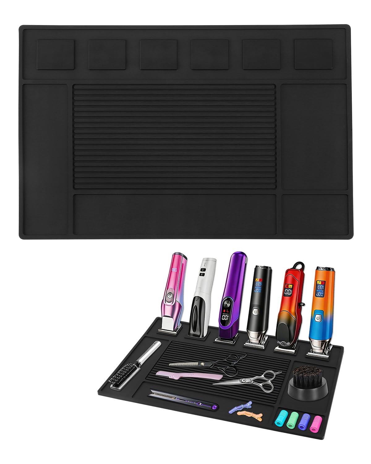Magnetic Barber Mat for Clippers with 6 Magnets, Station Barber Tool Organizer Mat Rubber for Scissors Salon Barber shop Beauty Tools, Magnetic Clipper Mat for Grooming Table Tray Stations