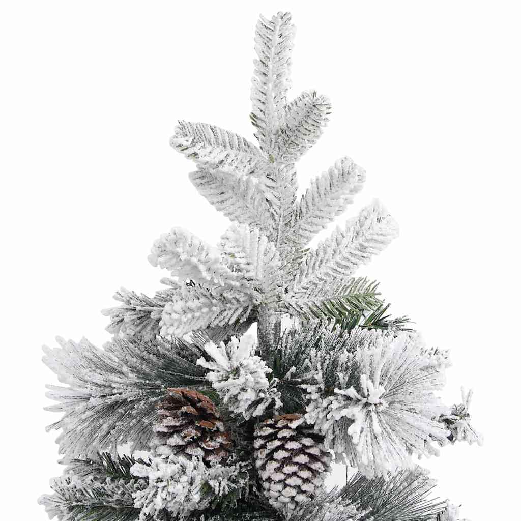 Weihnachtsbaum mit Zapfen 195 cm, künstlicher Tannenbaum aus PVC und PE, mit stabilem Stahlständer, klappbar, naturgetreu, platzsparend, mit Schnee und Deko für Wohnzimmer Advent Heiligabend