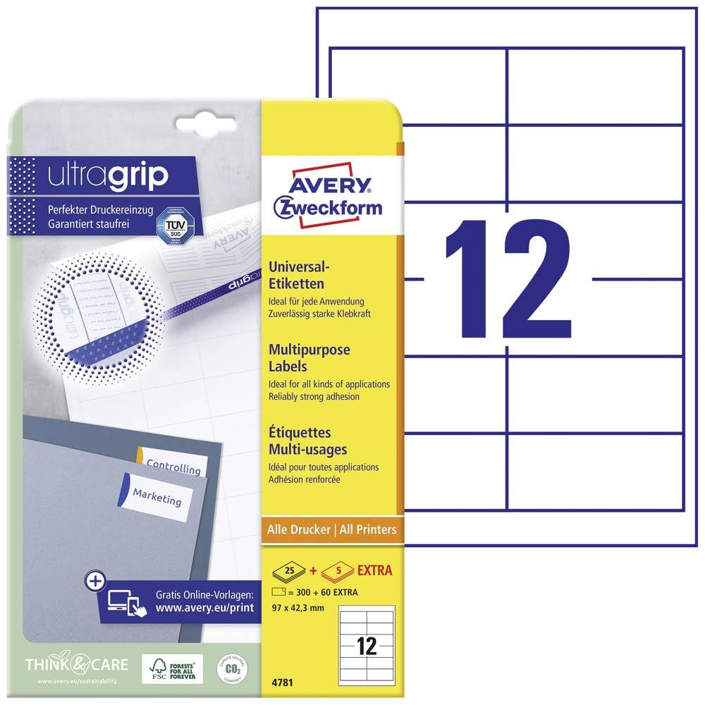 AVERY Zweckform Universal Labels Format 97 x 42.3 mm 300 Labels 30 Blatt White