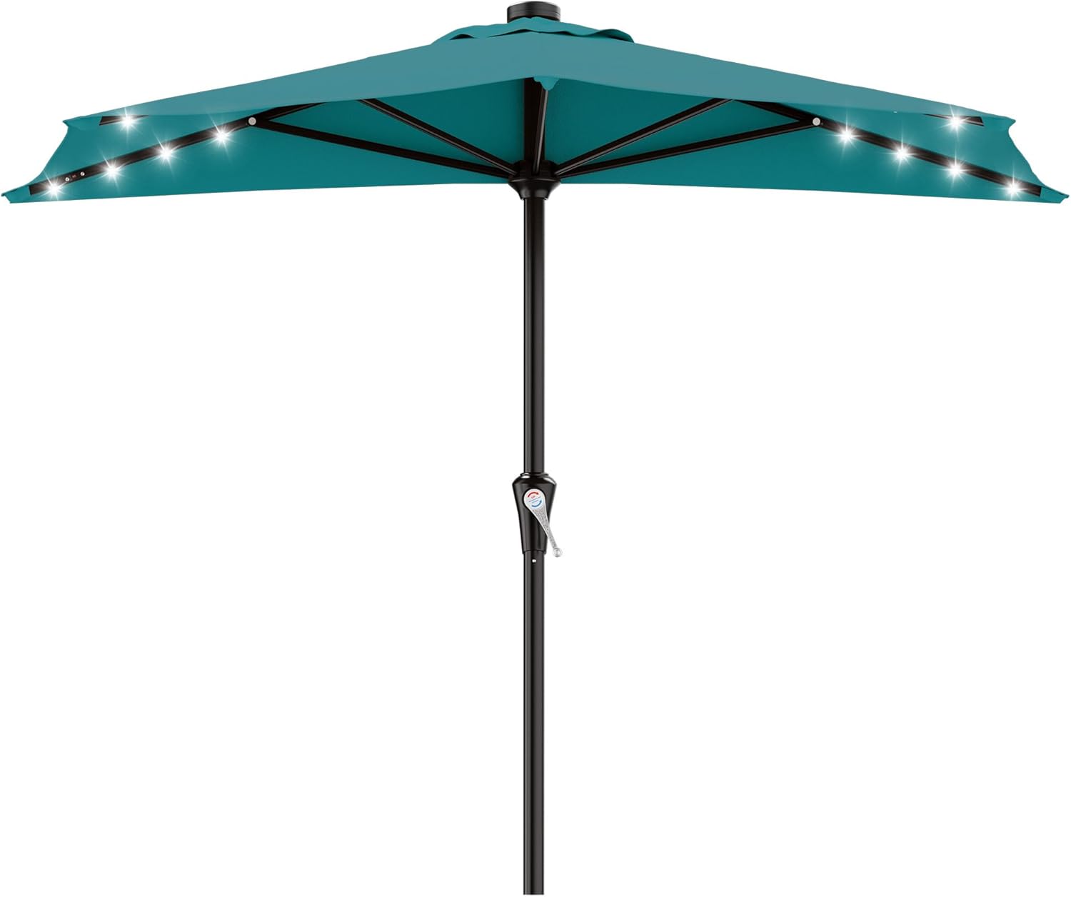 AreShark 9ft Patio Half Umbrellas with Solar Lights, 1/2 LED Half Outdoor Umbrella w/ 20 LED Lights, Lighted Table Wall Umbrella with Crank & 5 Sturdy Ribs for Market, Pool, Deck, Lawn and Garden, Lake Blue